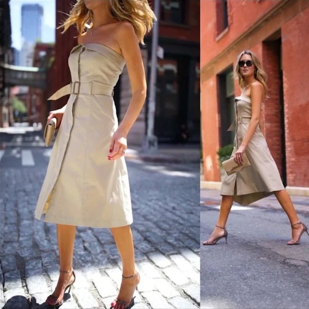 Banana Republic khaki strapless dress